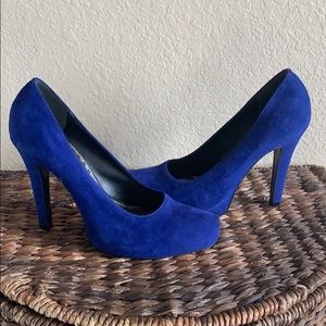 Blue suede high heels
